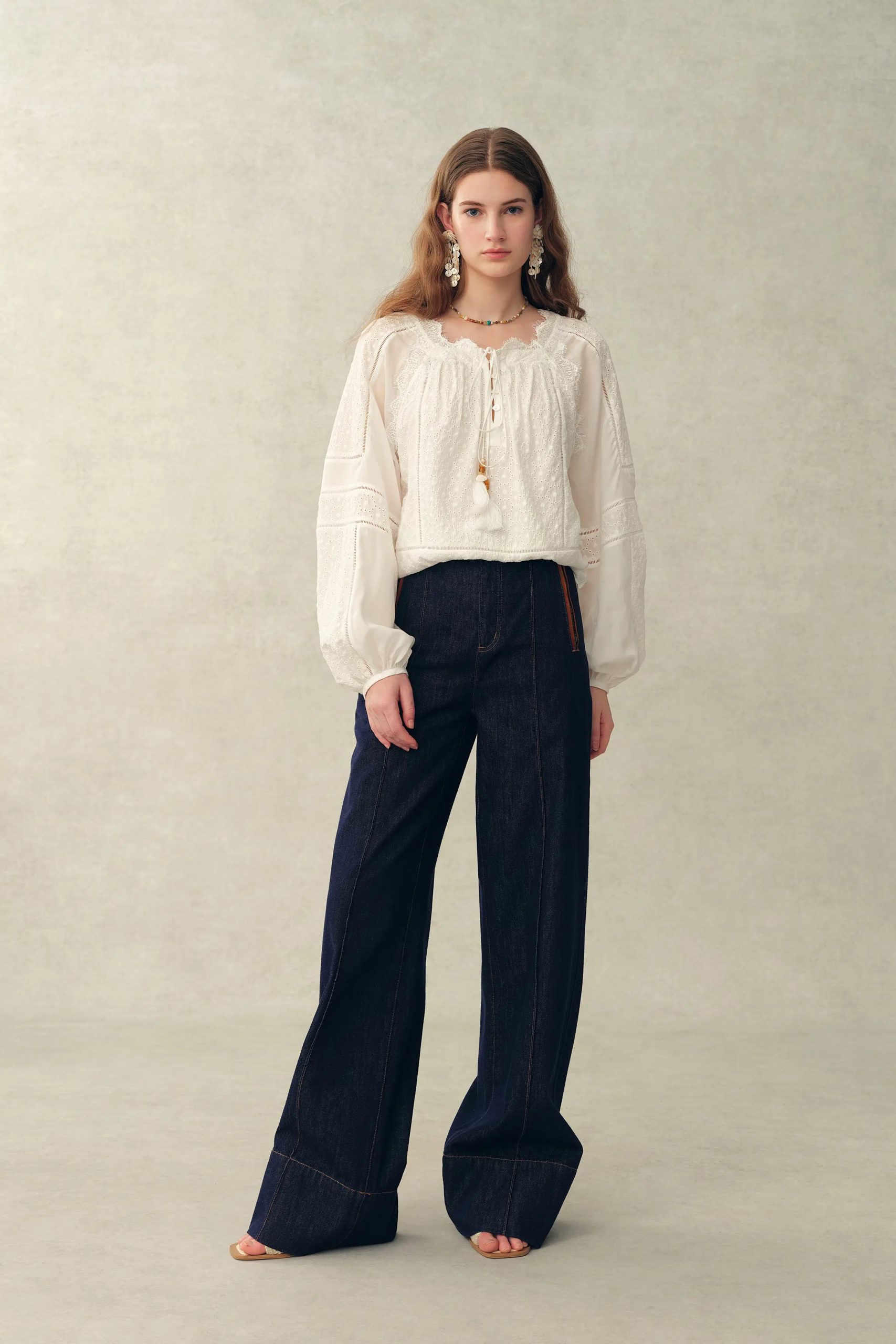Amaya Puff-Sleeve Long Sleeve Top in Lace