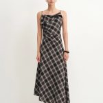 Anna Slanted Checkered Strap Dress in Fine Wool Blend