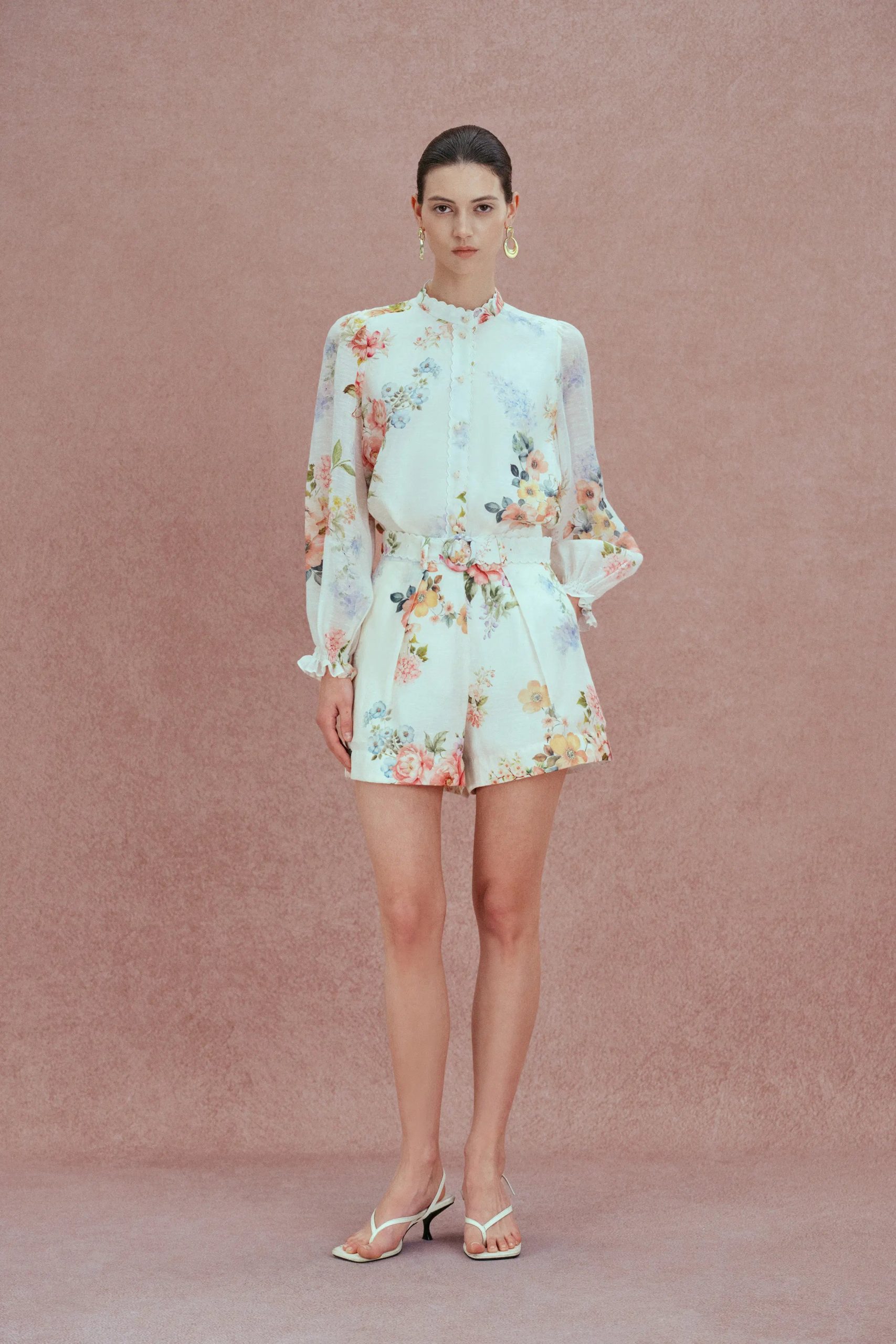 Ariel Flora Blouse and Short Matching Set in Silk-Linen Blend