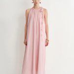 Alice Pink Hand Flora Sleeveless Dress in Acetate-Linen Blend