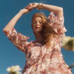 Annette Tiered Ruffle Hand-Painted Print Dress in Sheer Chiffon