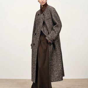 Audrey Plaid Wool Coat in Herringbone Merino Wool
