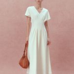 Adeline Cinched Waist White Midi Dress in Cotton