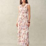 Alice Handpainted Floral Bias Cut Ruffed Sleeveless Dress in Crinkle Gauze