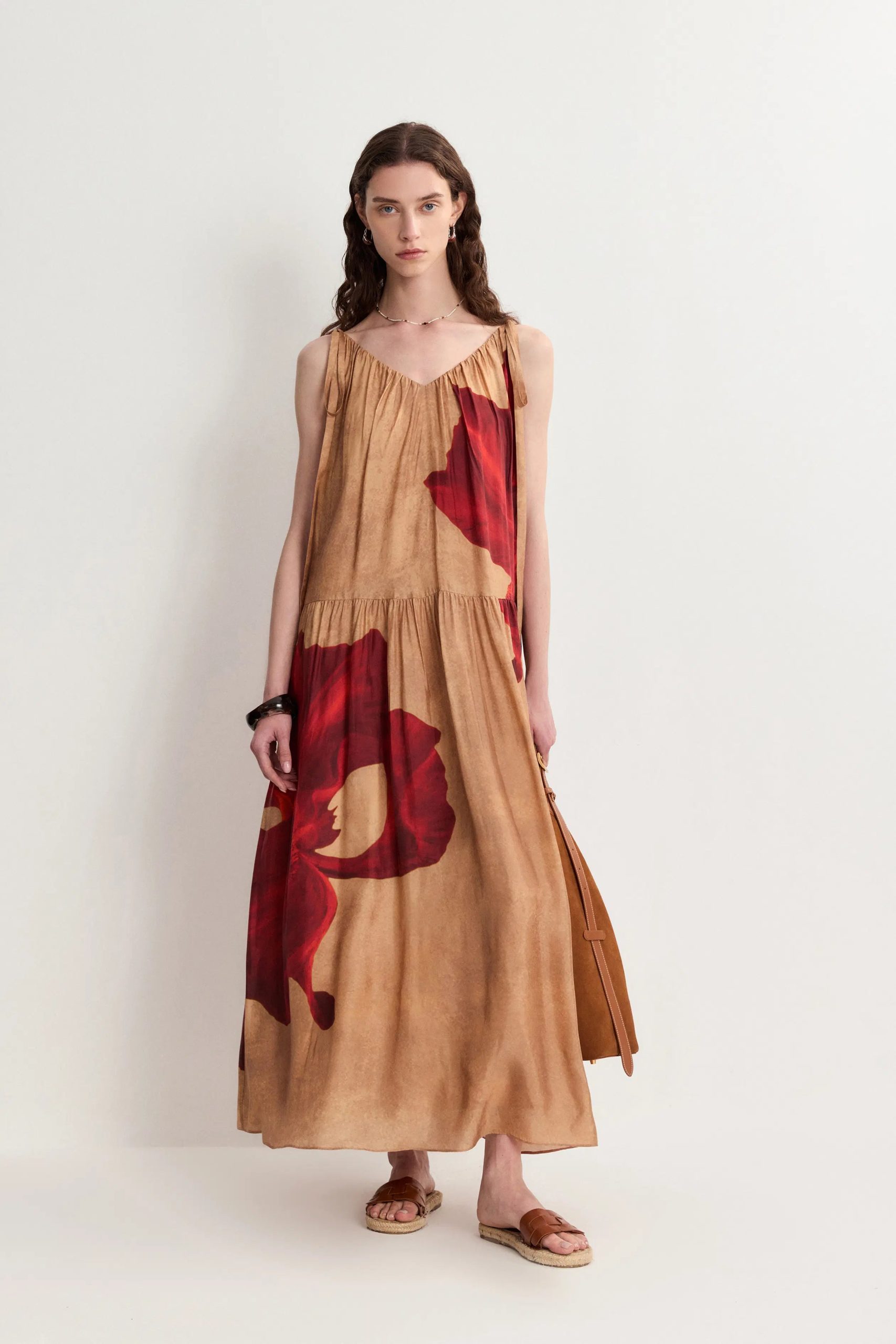 Abby Crimson Iris Flora Sleeveless Dress in Lyocell