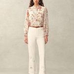 Adelaide Handpainted Floral Blouse in Silk Linen Organza