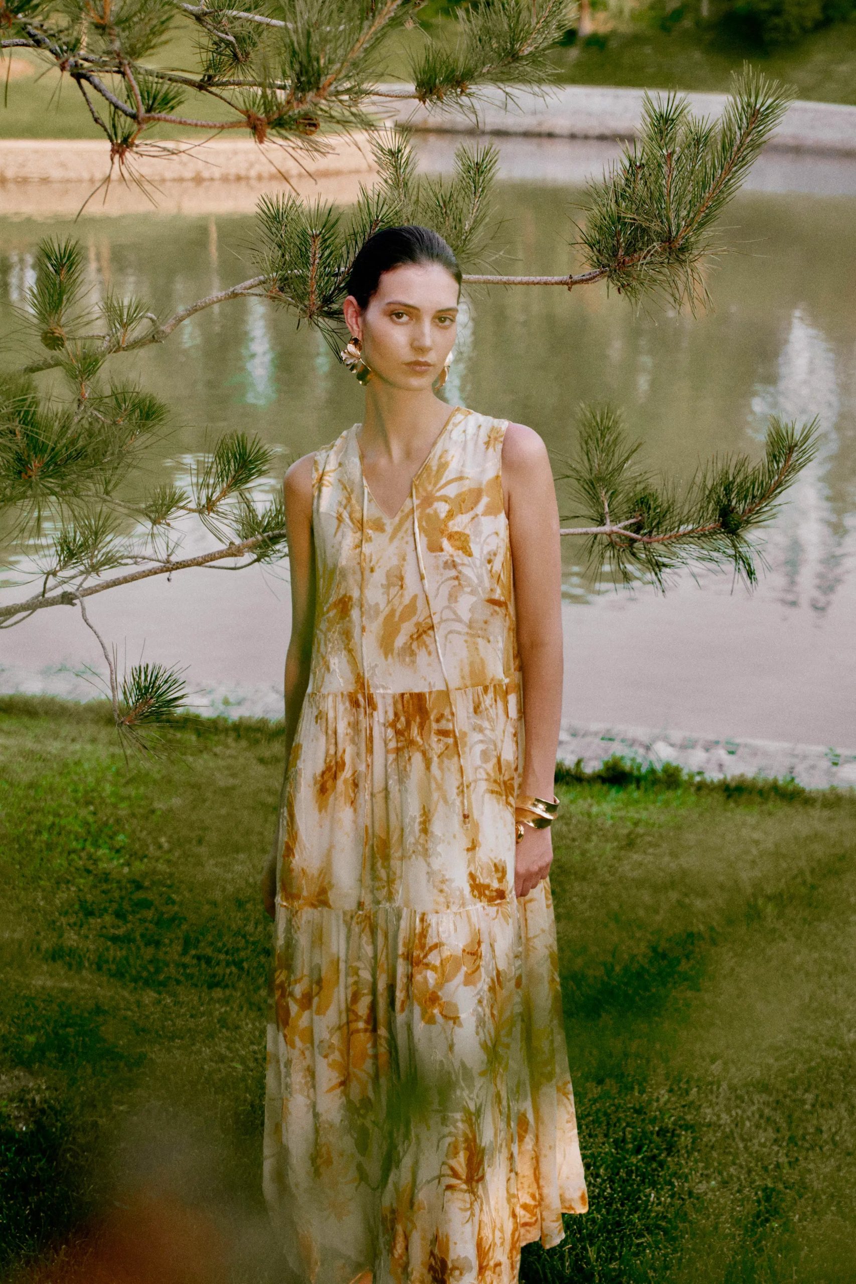 Amelia Sleeveless Maxi Dress in Burnout Silk Georgette